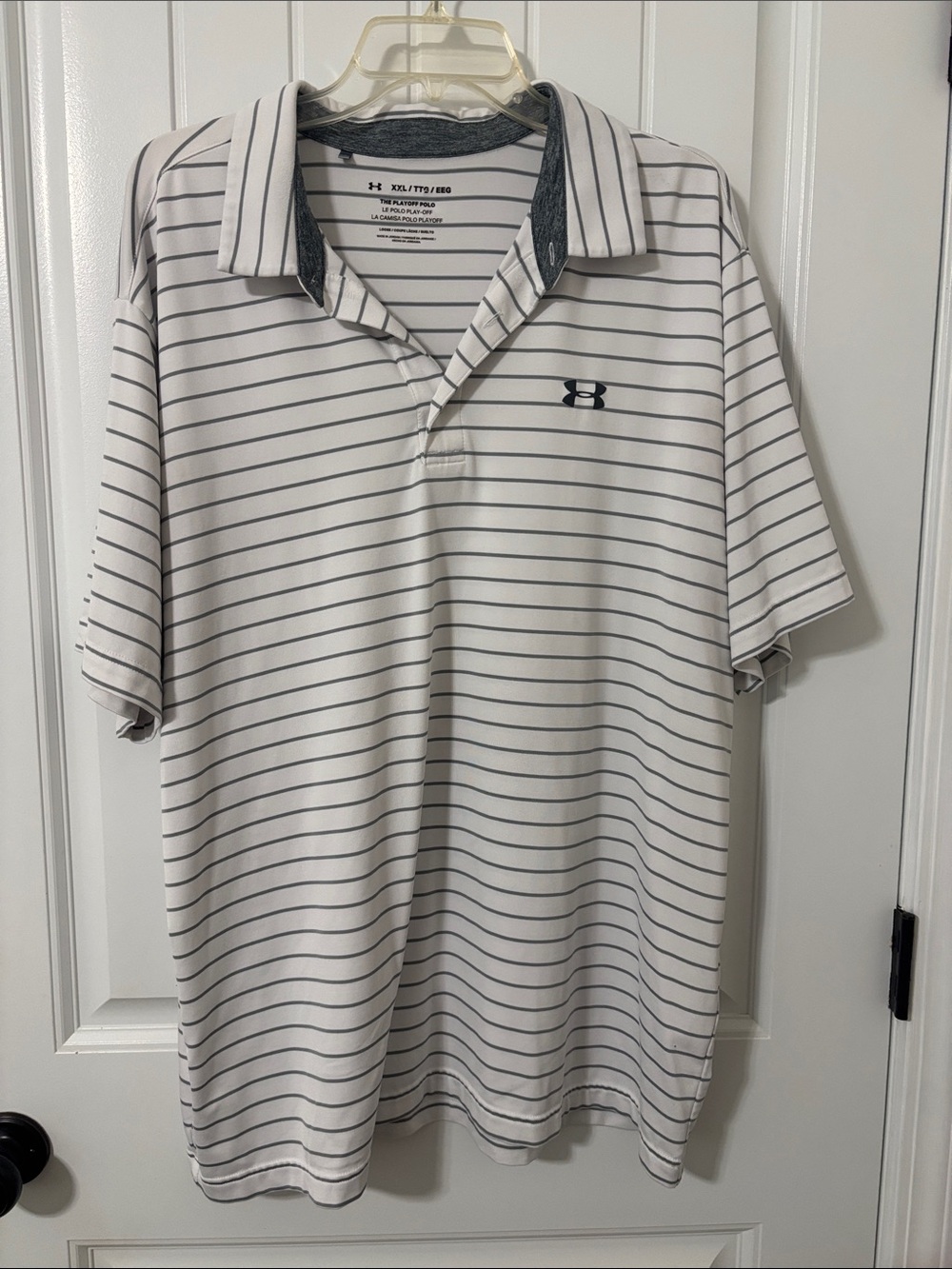 Under Armour White Polo with Thin Gray Stripes
